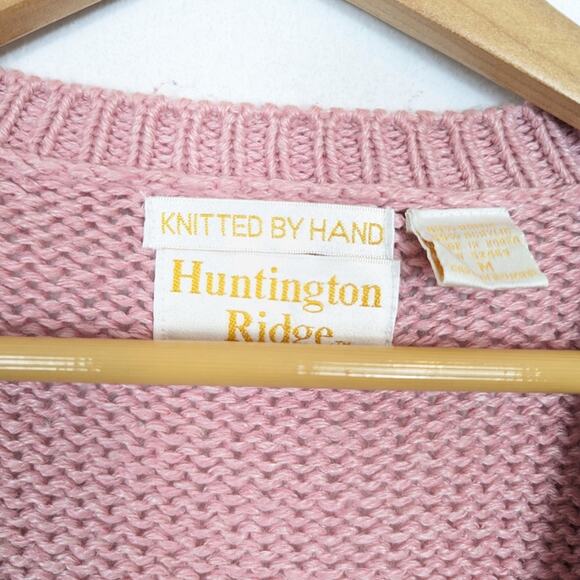 Vintage Huntington Ridge Pink V-Neck Button Front Hand Knit Cardigan - Picture 5 of 6